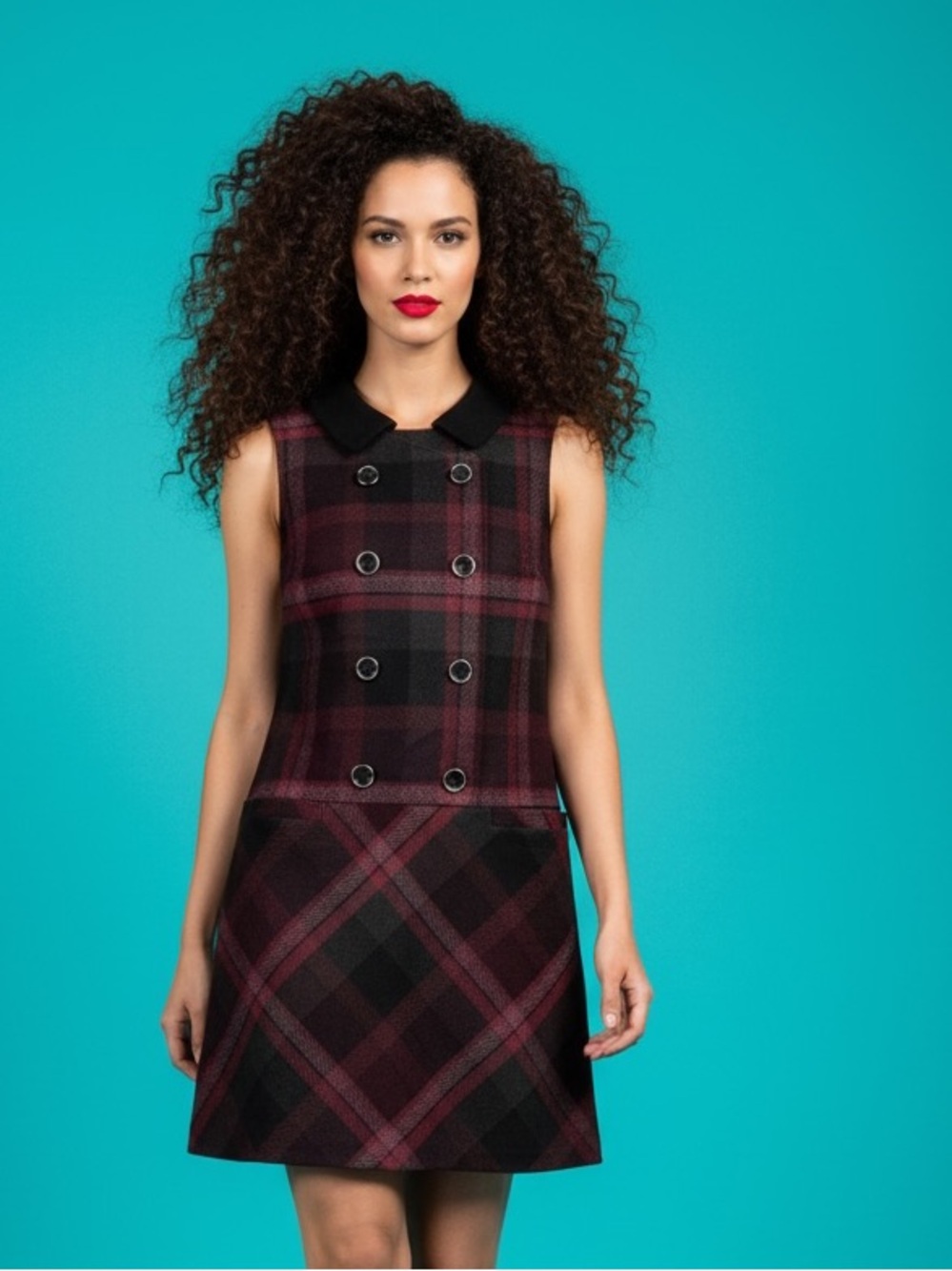 Le Chateau Plaid Double Breasted Shift Pockets Lined Jumper Dress Size S